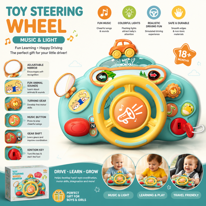 Baby Toy Steering Wheel with Music & Lights – Interactive Plastic Learning Gift Set for Kids