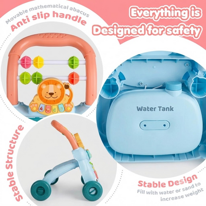 Musical & Light Lion Baby Walker Toy with Water Tank – Interactive Push Cart for Toddlers
