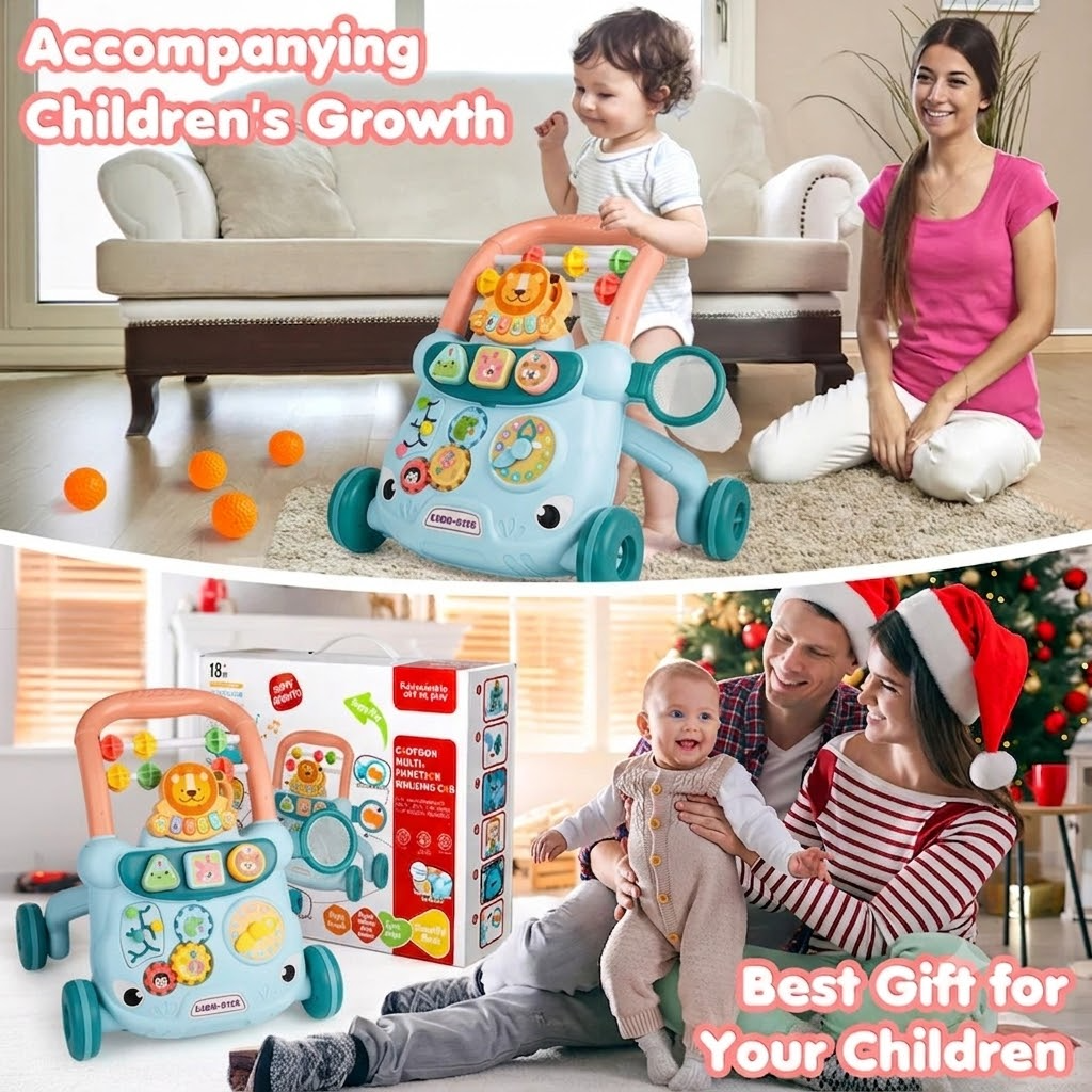 Musical & Light Lion Baby Walker Toy with Water Tank – Interactive Push Cart for Toddlers