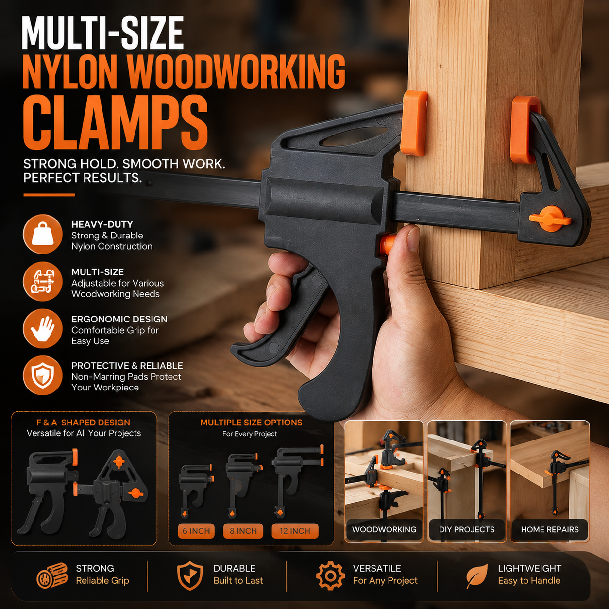 Multi-Size Nylon Woodworking Clamps – Heavy-Duty Mini F & A-Shaped Clamps for Woodworking and DIY