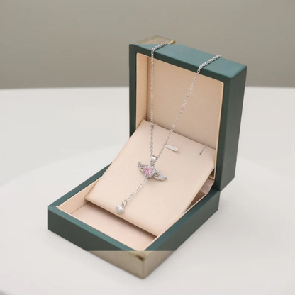 Women’s Luxury Heart Necklace – Silver Angel Wing Zircon Pendant Chain