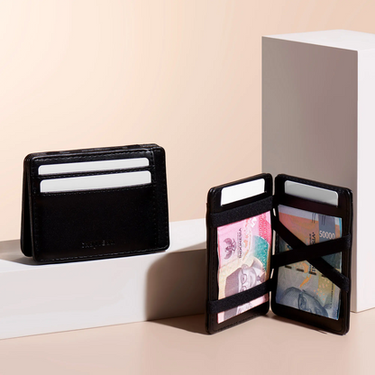 Slim RFID Men's Wallet – Horse Leather Smart Wallet with Elastic Strap & Zip Coin Pocket