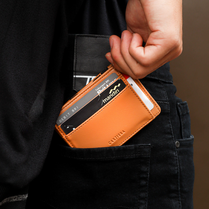 Slim RFID Men's Wallet – Horse Leather Smart Wallet with Elastic Strap & Zip Coin Pocket
