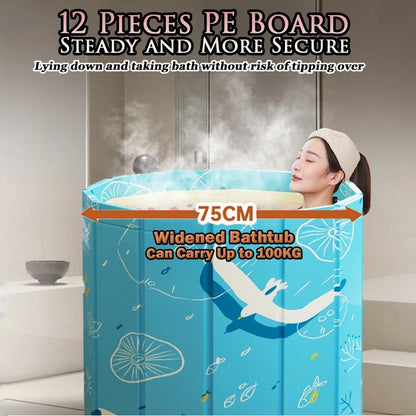 Portable Folding Bath Tub – Thickened PVC Cartoon Pattern Hot & Cold Bath