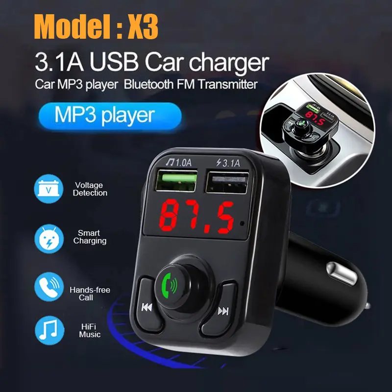 Car Bluetooth FM Transmitter – Hands-Free MP3 Player & Dual USB Fast Charger
