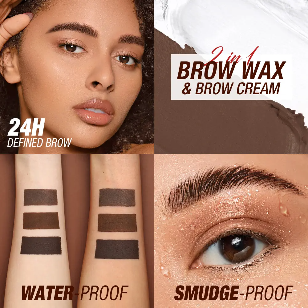 2 in 1 Brow Wax & Eyebrow Cream – Black & Brown Waterproof Brow Styling Kit