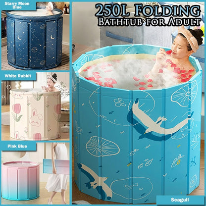 Portable Folding Bath Tub – Thickened PVC Cartoon Pattern Hot & Cold Bath