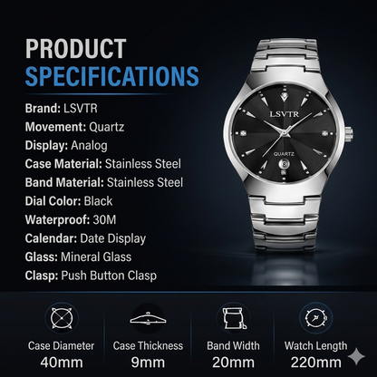 Luxury Men's Quartz Watch – Waterproof Stainless Steel Calendar Watch