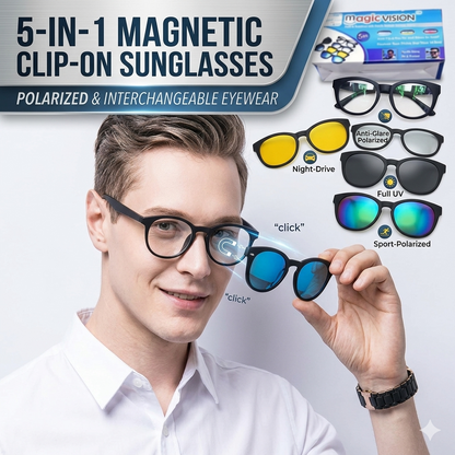 5 in 1 Magnetic Clip On Sunglasses – Polarized Interchangeable Eyewear