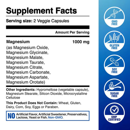 1000 mg Magnesium Capsules – Daily Mineral Support for Mind & Body