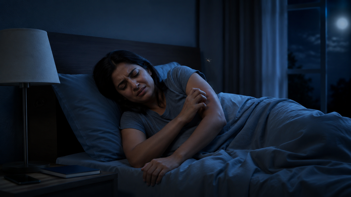 Bedroom with mosquitoes before use