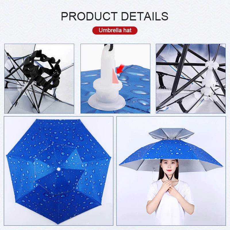 Portable Offset Head Umbrella Hat – UV Protection Fishing & Patio Dome Cap