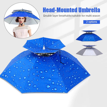 Portable Offset Head Umbrella Hat – UV Protection Fishing & Patio Dome Cap