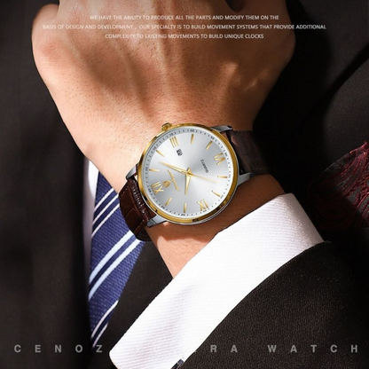 Men’s Sports Quartz Watch – Luminous Waterproof Leather Strap Watch