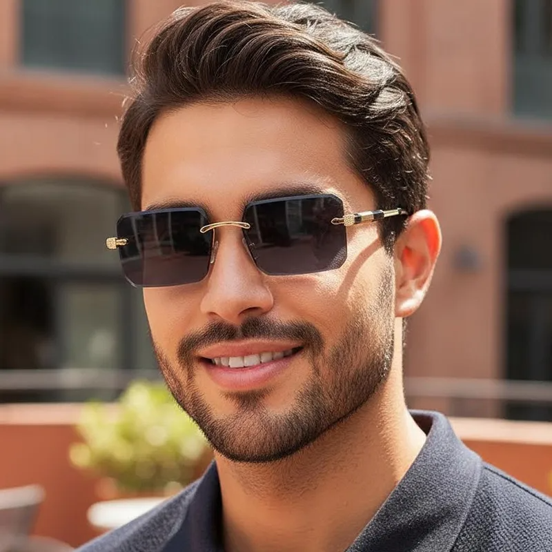 Trendy Rimless Rectangle Sunglasses – Fashion Sun Shades for Men & Women
