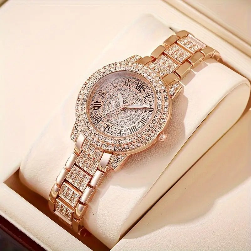 Luxury Women’s Fashion Watch & Jewelry Set – Gold, Silver & Rose Gold Bling Gift Set