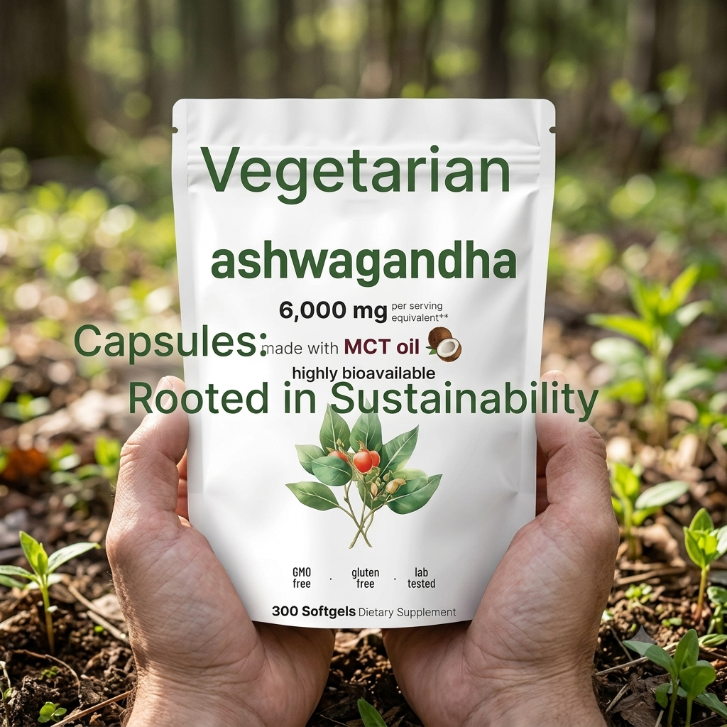 Vegetarian Ashwagandha Capsules – Non-GMO Herbal Dietary Supplement for Daily Wellness Support