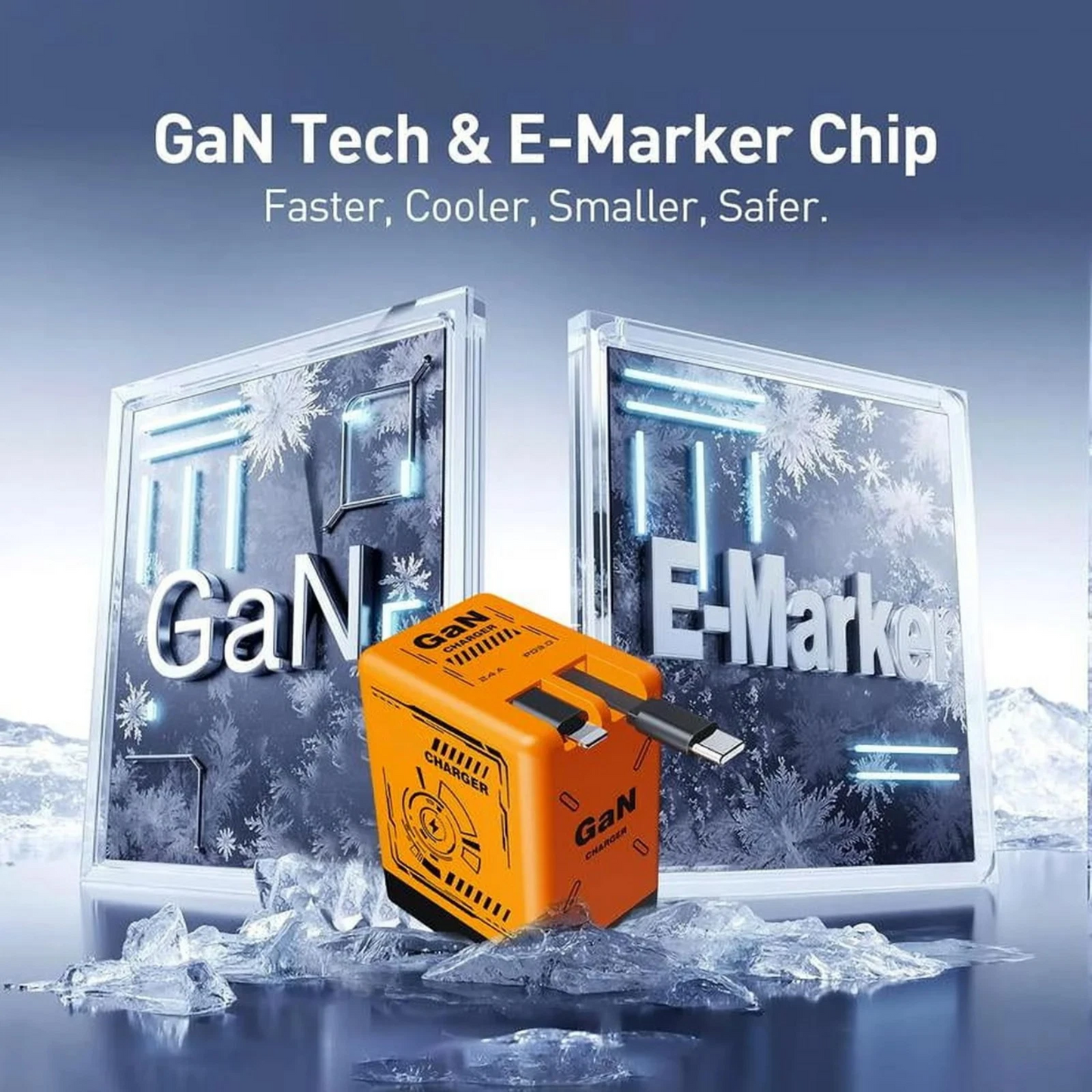 120W GaN Fast Charger USB-C PD Charger with Retractable Cable