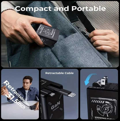 120W GaN Fast Charger USB-C PD Charger with Retractable Cable