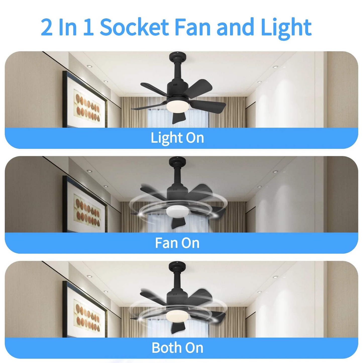 2 in 1 LED Ceiling Fan Light with Remote – Dimmable Socket 6 Blade Fan Lamp