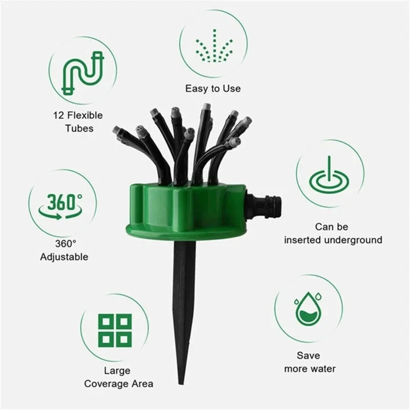 360° Multi-Head Garden Sprinkler – Full Coverage Watering System