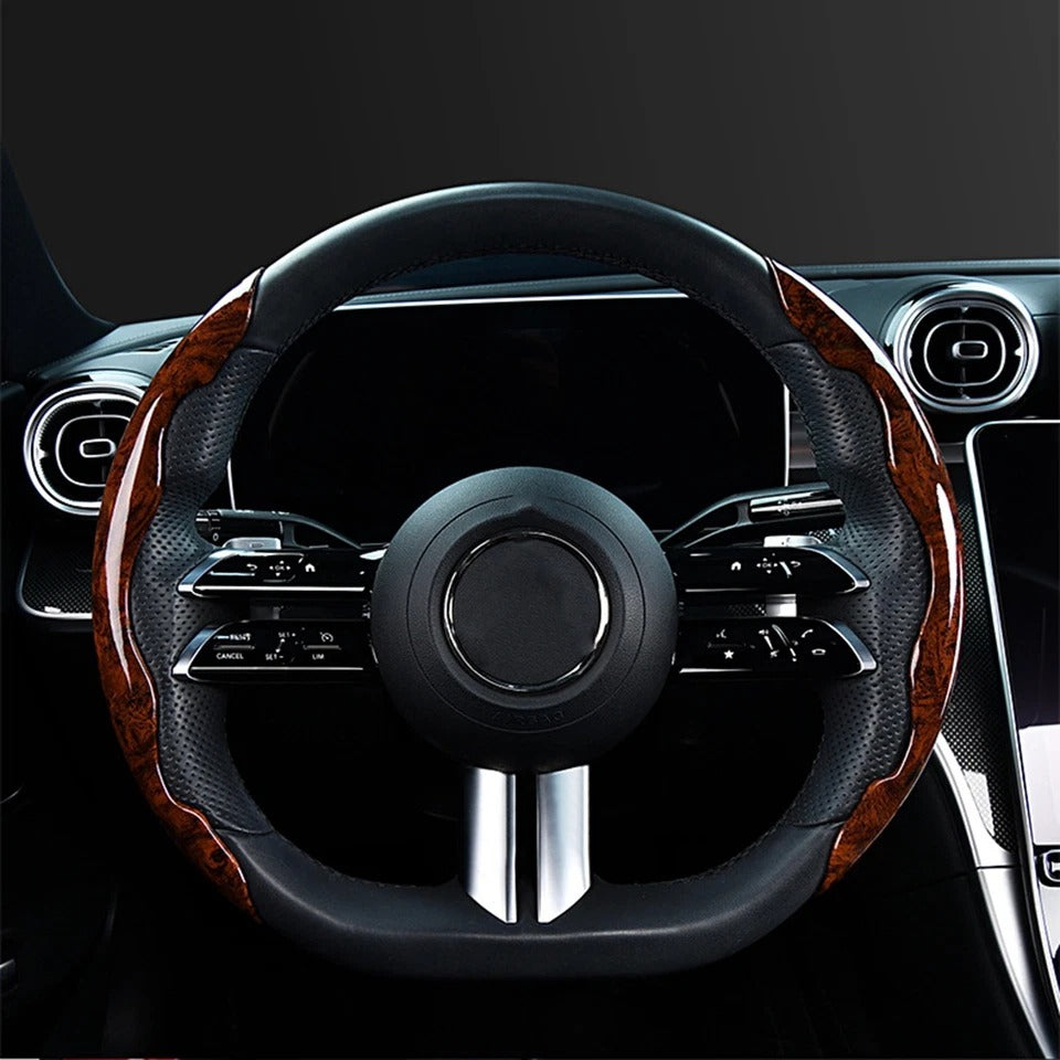 Anti-slip car steering wheel cover with wooden texture