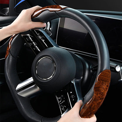 Anti-slip car steering wheel cover with wooden texture