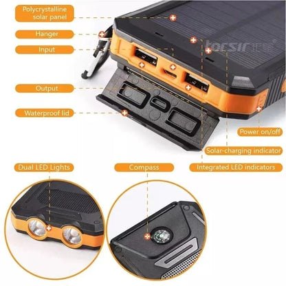 Waterproof Solar Power Bank — 20000mAh Portable Charger