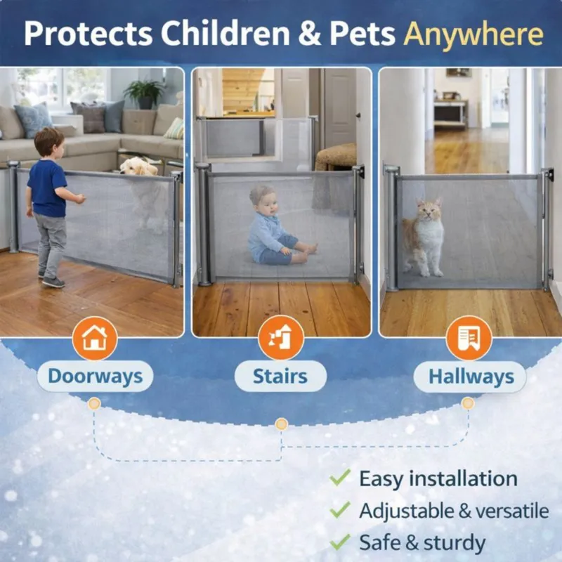 Adjustable Pet & Baby Retractable Doorway, Stairway & Hallway Barrier